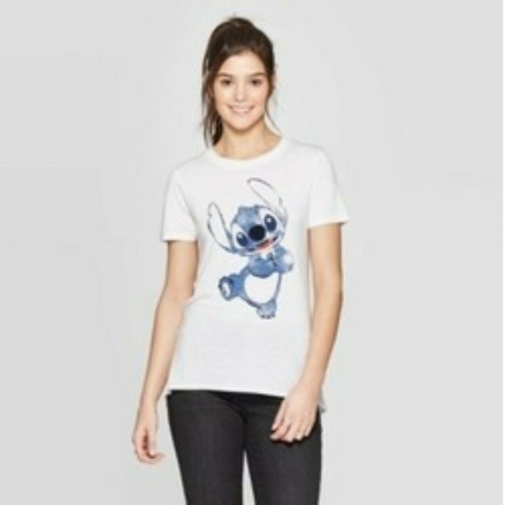 New NWT Short Sleeve Lilo & Stitch Graphic T-Shirt Modern Lux Juniors Disney